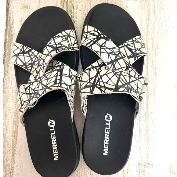 Merrell Women’s 7 Around Town White Black Leather Strap Sandals New - Picture 5 of 8